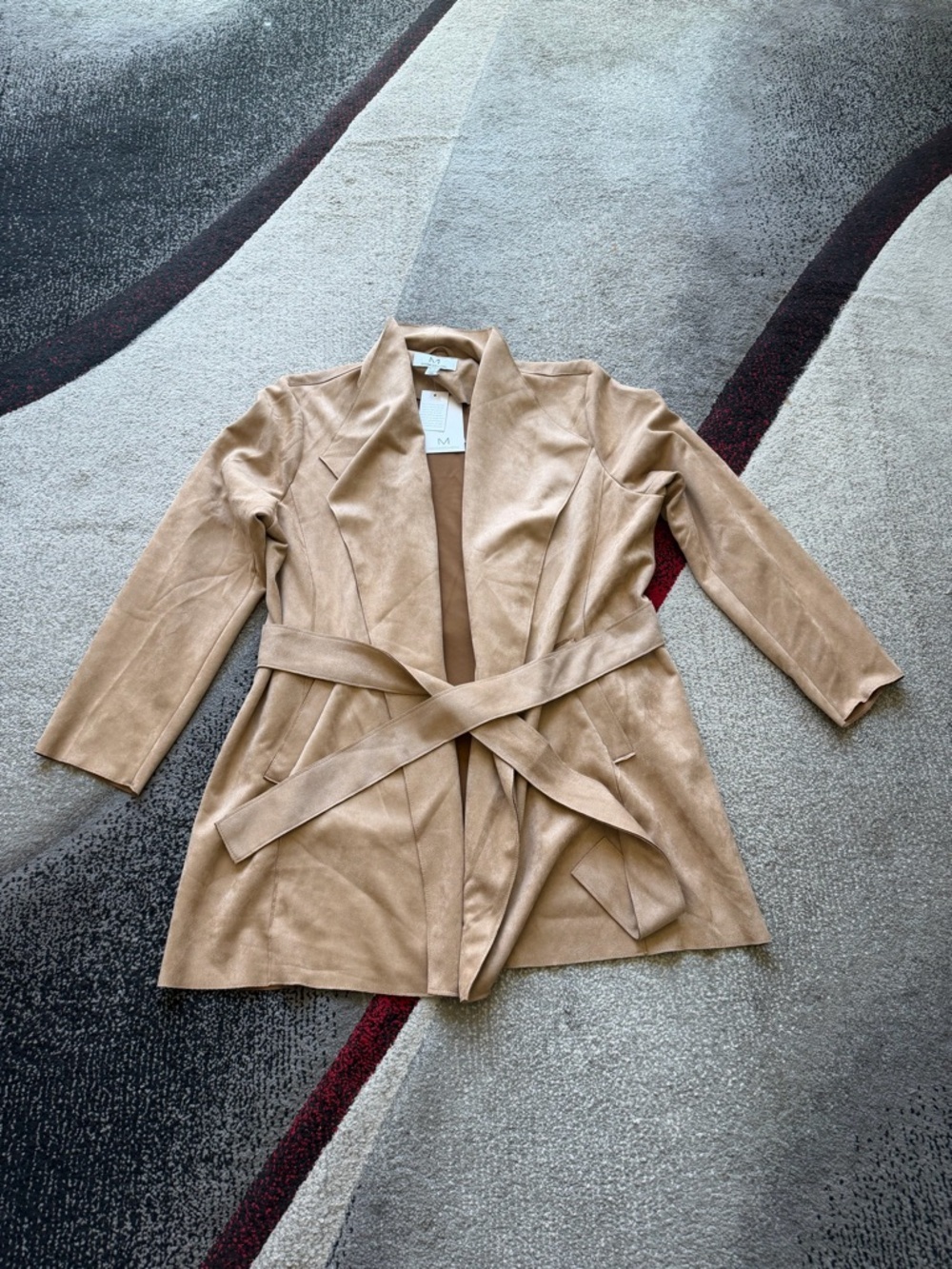 Magaschoni Suede-Look Tan Belted Coat